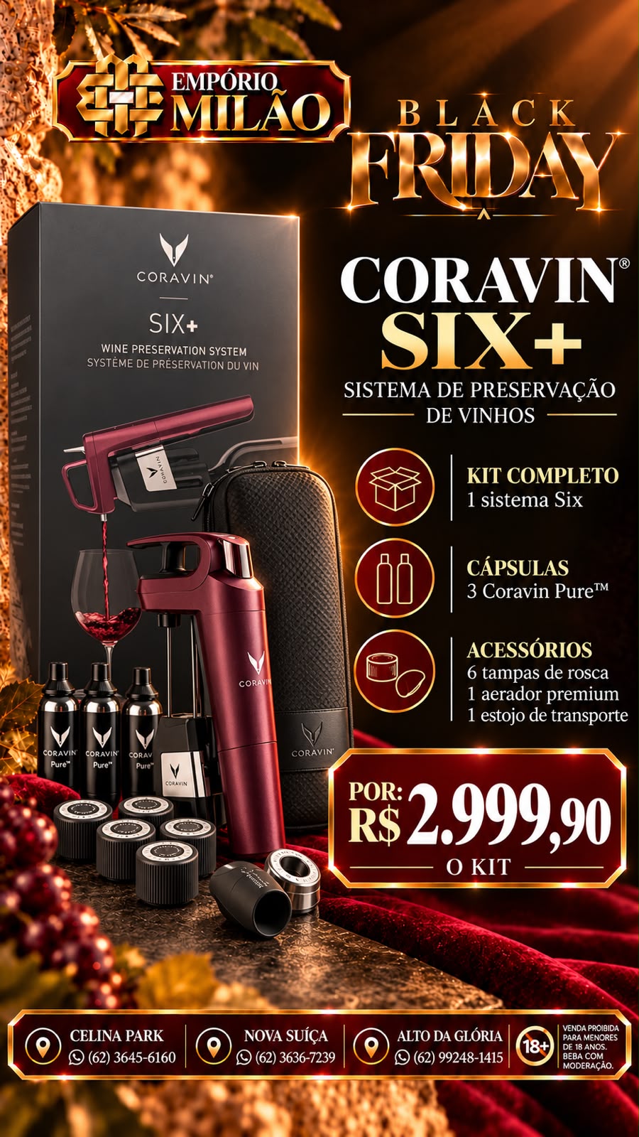 Arte Black Milão: Coravin Six+, R$ 2.999,90 por kit