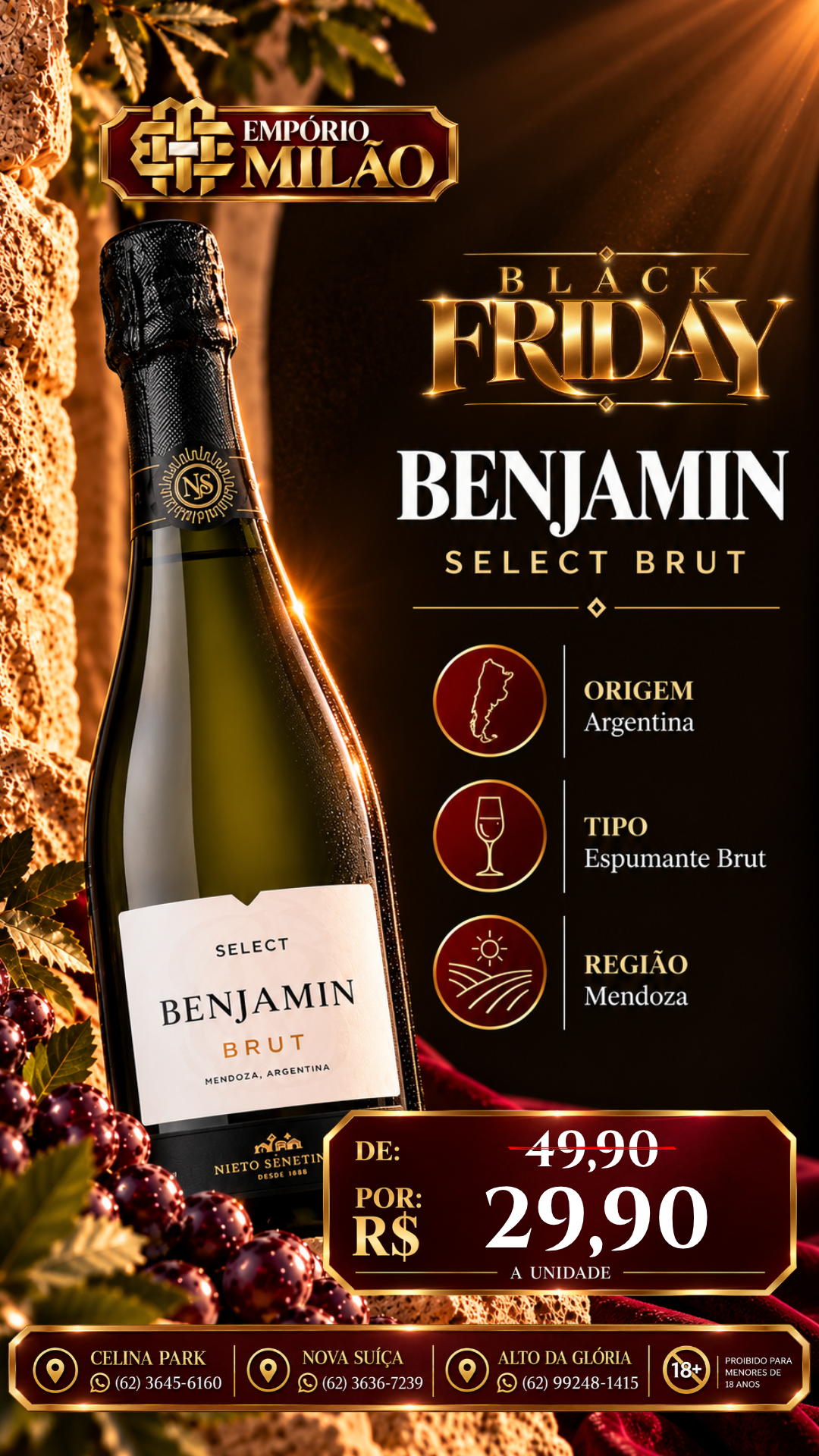 Black Milão: Benjamin Select Brut, R$ 29,90