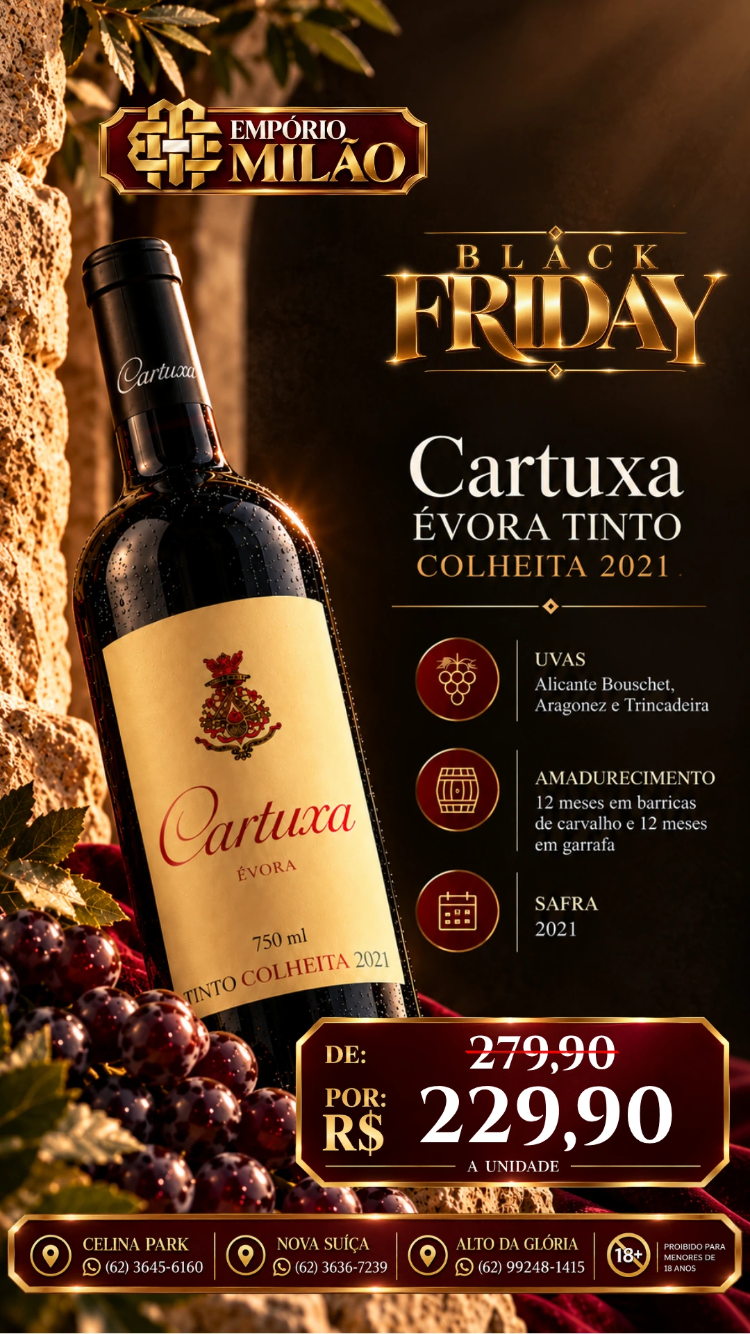 Cartuxa Évora Tinto Colheita 2021 — 750 ml — arte Black Milão