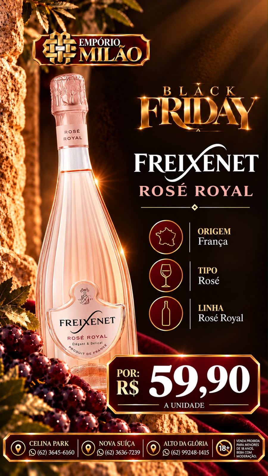 Arte Black Milão: Freixenet Rosé Royal, R$ 59,90 por unidade